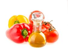 Bottle With Olive Oil ,tomatoes And Peppers Stock Photos Bottle With Olive Oil ,tomatoes And Peppers Stock Photos