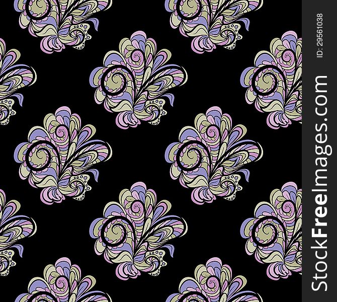 Seamless floral pattern at black background