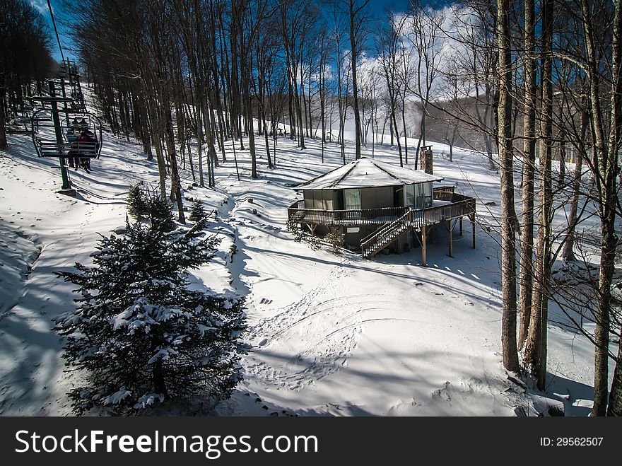 Sunny day at the north carolina skiing resort in february. Sunny day at the north carolina skiing resort in february