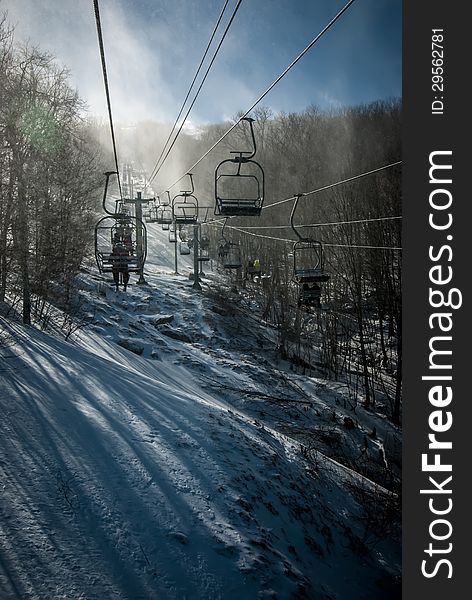 Sunny day at the north carolina skiing resort in february. Sunny day at the north carolina skiing resort in february