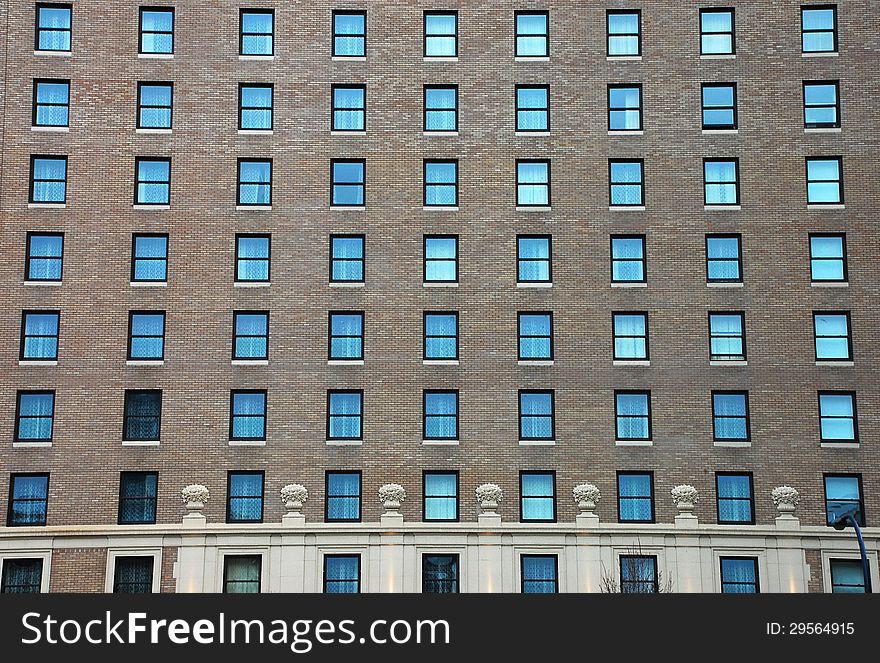 Old brick hotel with lots of windows