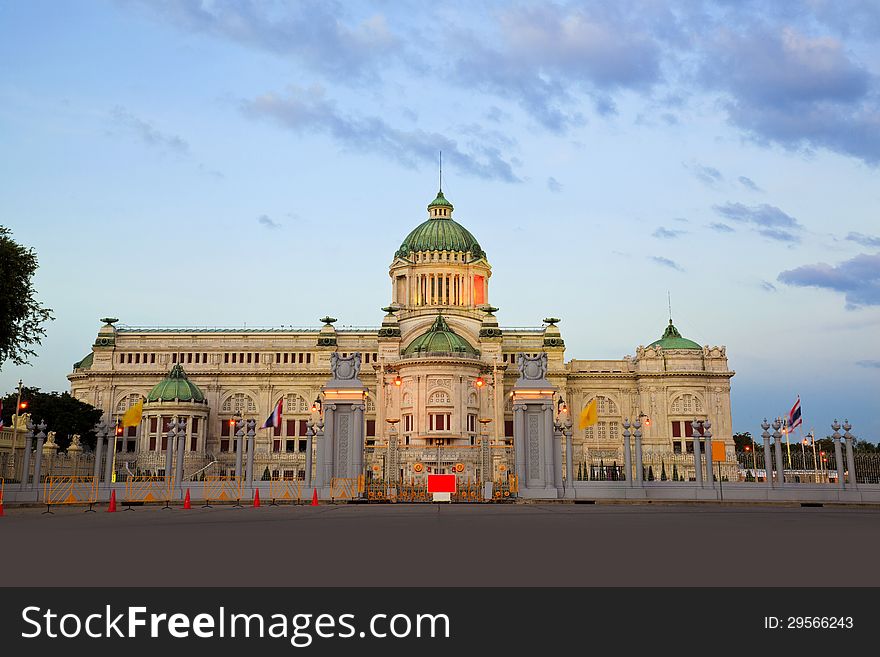 The Ananta Samakhom throne hall at twilight in thailand