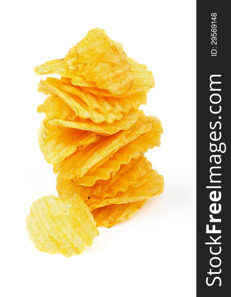 Stack of Crispy Potato Chips isolated on white background