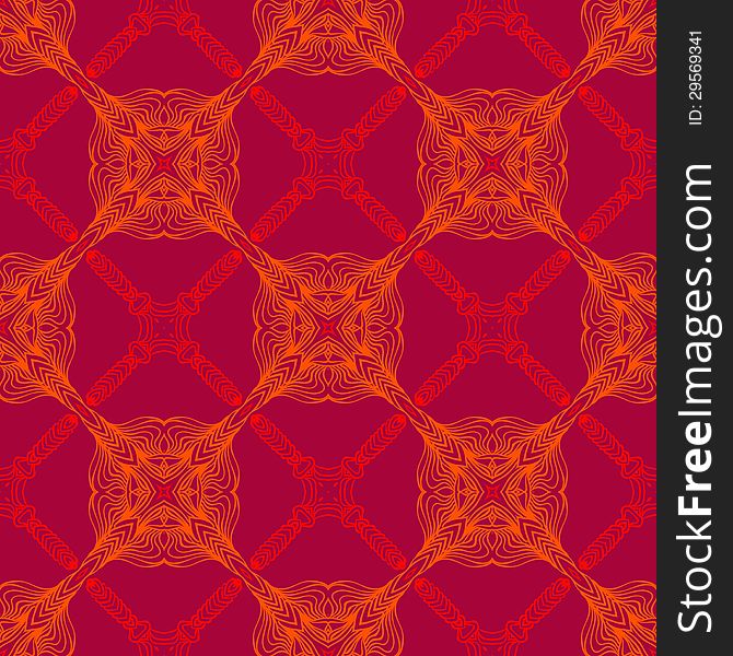 Bright neon red pattern, neo-traditional floral eastern seamless pattern with floral elements and organic hand drawn lines. Texture for print, wrapping paper, wallpaper, fabric or textile. Bright neon red pattern, neo-traditional floral eastern seamless pattern with floral elements and organic hand drawn lines. Texture for print, wrapping paper, wallpaper, fabric or textile