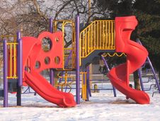 Playground Slides In Winter. Royalty Free Stock Photo Playground Slides In Winter. Royalty Free Stock Photo