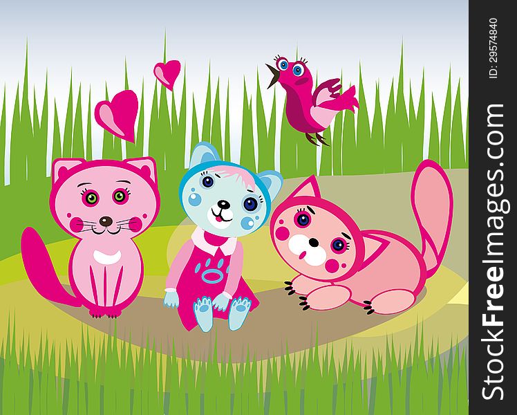 Vector illustration of funny walking kitties. Vector illustration of funny walking kitties