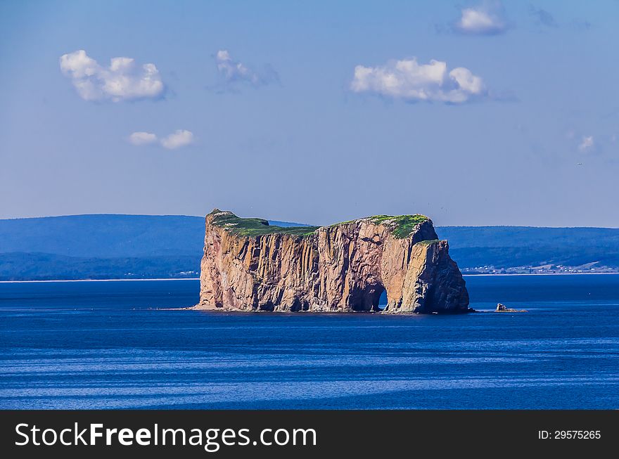 Percé Rock in Saint-Laurent river in Gaspesie, Quebec, Canada