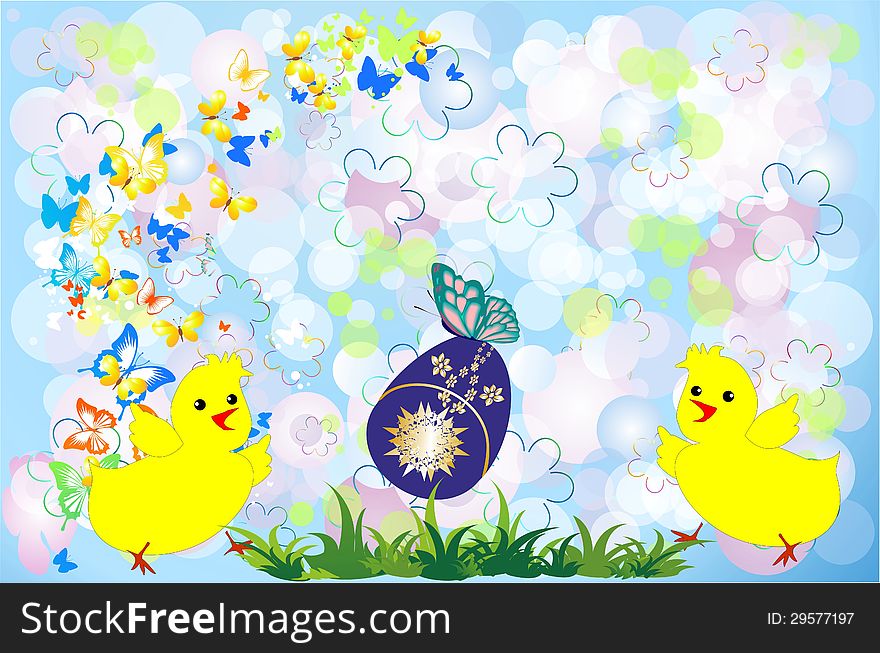 On Easter composition of Easter eggs and chickens