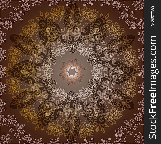 Abstract floral frame brown background