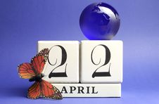 Earth Day, Save The Date White Block Calendar, April 22 - Blue Theme Stock Image Earth Day, Save The Date White Block Calendar, April 22 - Blue Theme Stock Image