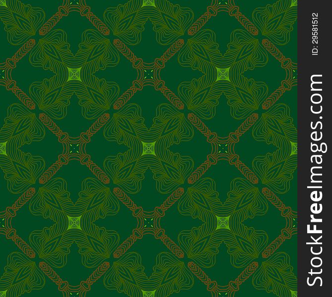 Vector seamless detailed, ornamented and decorative pattern with floral shapes and delicate lines in green color. Modern wallpaper, textile, fabric, website background with Victorian motifs. Vector seamless detailed, ornamented and decorative pattern with floral shapes and delicate lines in green color. Modern wallpaper, textile, fabric, website background with Victorian motifs