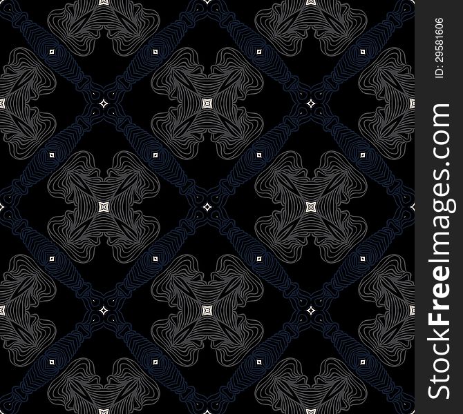 Seamless pattern with rich and elegant elements in dark colors and thin lines. Texture for print, wallpaper, textile, wrappings, vintage decor. Concept of fashion, luxury, home decor. Seamless pattern with rich and elegant elements in dark colors and thin lines. Texture for print, wallpaper, textile, wrappings, vintage decor. Concept of fashion, luxury, home decor.