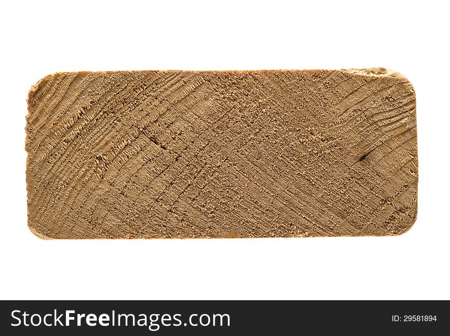 Horizontal shot of a piece of wood on the end showing the grain and texture. Isolated on a white background. Horizontal shot of a piece of wood on the end showing the grain and texture. Isolated on a white background.