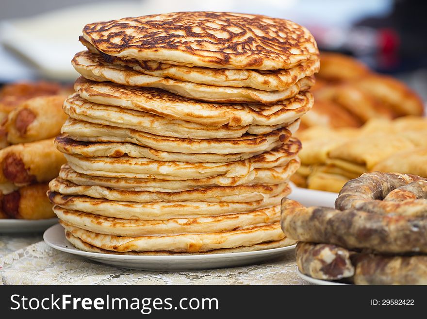 Pile of delicious handmade pancakes. Pile of delicious handmade pancakes