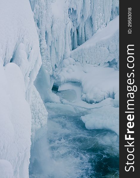 Frozen tannenforsen waterfall in sweden