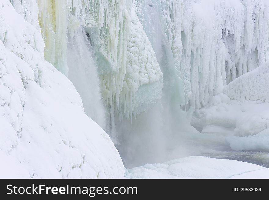 Frozen tannenforsen waterfall in sweden