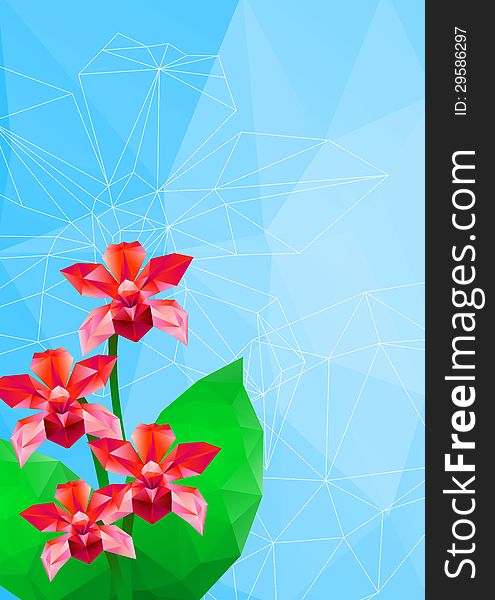 Vector polygonal illustration of a red purple orchid flower. Background for modern spa promotional card, invitation, brochure or web banner. Vector polygonal illustration of a red purple orchid flower. Background for modern spa promotional card, invitation, brochure or web banner.