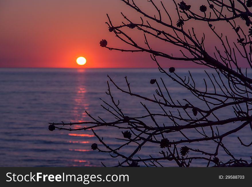 Sunset over lake