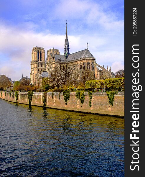 Notre Dame Cathedral in Paris before the fire - view from the Seine