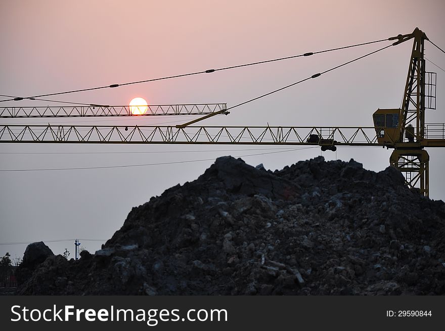 The building site under sunset