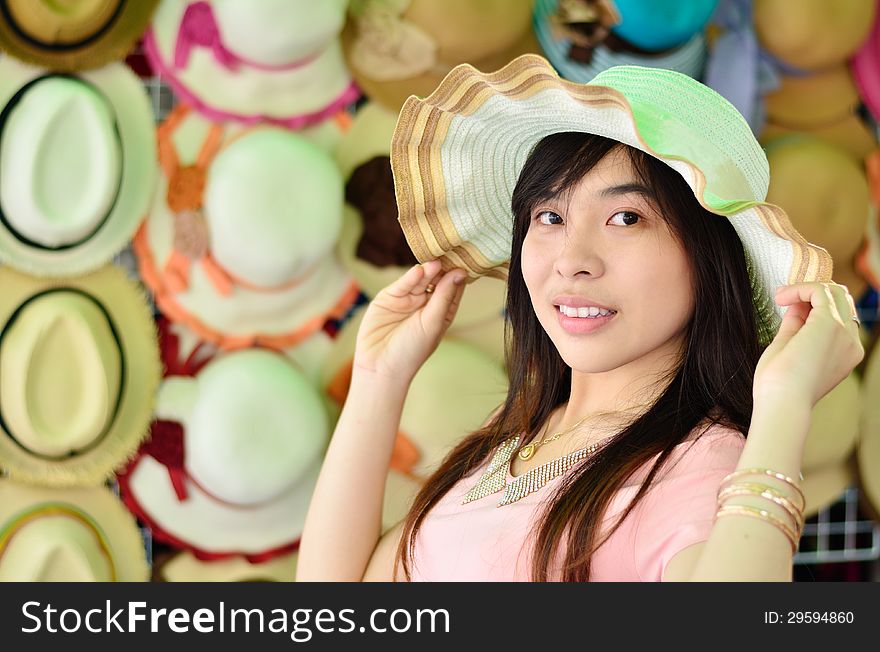 Beautiful Asian Woman With Hat