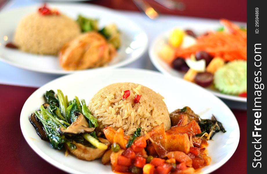 Delicious Thailand traditional food : fried rice with chili dip and pork