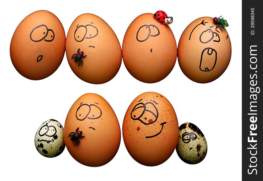 Set of funny isolated eggs