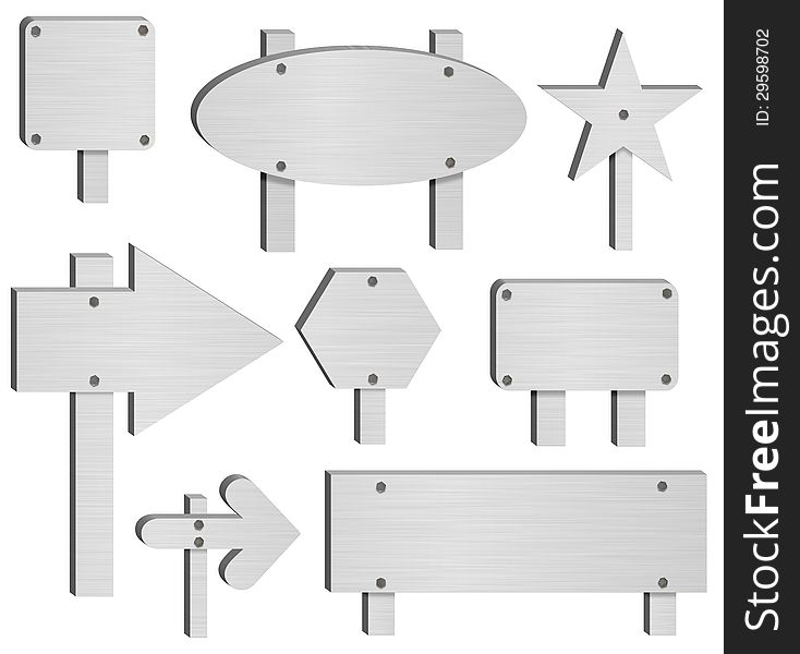 Illustration of eight metal signs