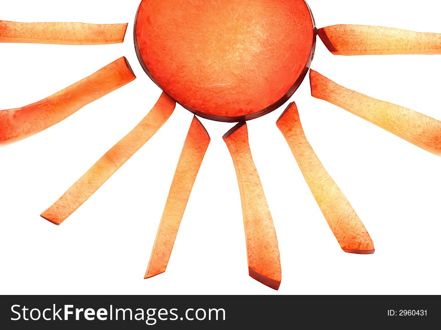 Sun alloy made from fruits parts on isolated white background. Sun alloy made from fruits parts on isolated white background