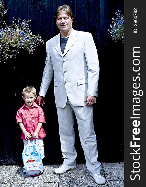 Portrait of a father and son minutes before wedding. Portrait of a father and son minutes before wedding.