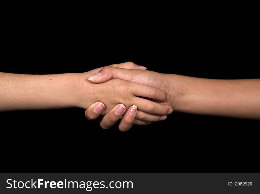 Kids doing hand signs over black background