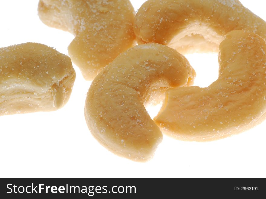 Close up cashews on light box