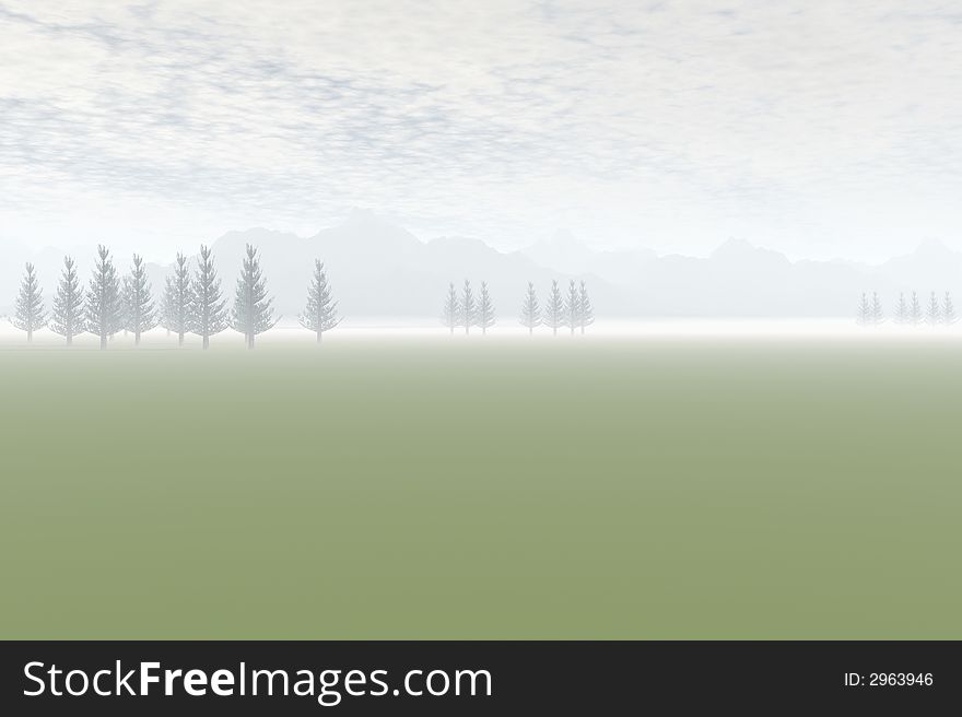 A 3D render of a landscape