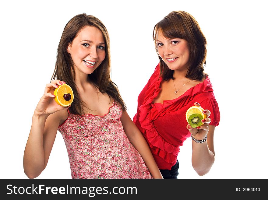 Two Young Woman With Fruit