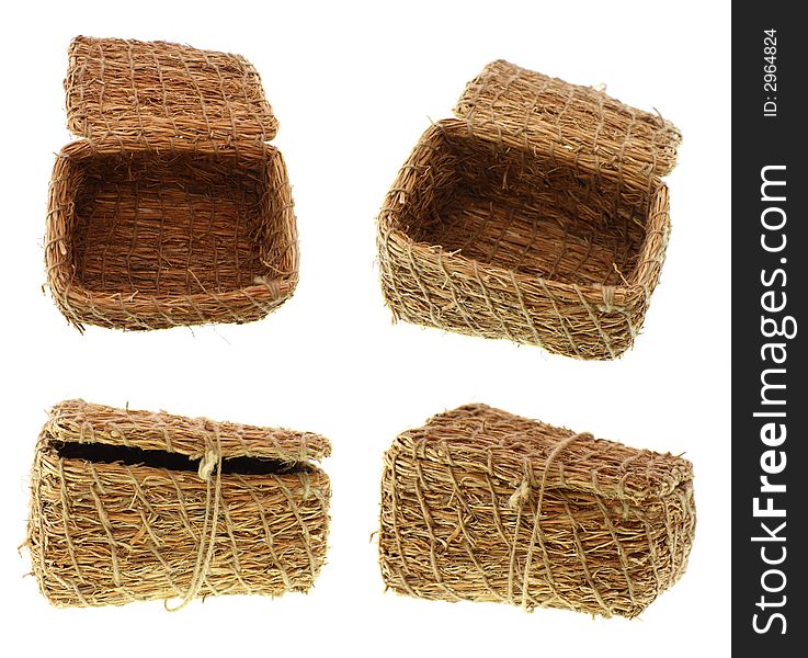 Hi-rez of hand-made woven straw basket (casket, box) in four options. Hi-rez of hand-made woven straw basket (casket, box) in four options