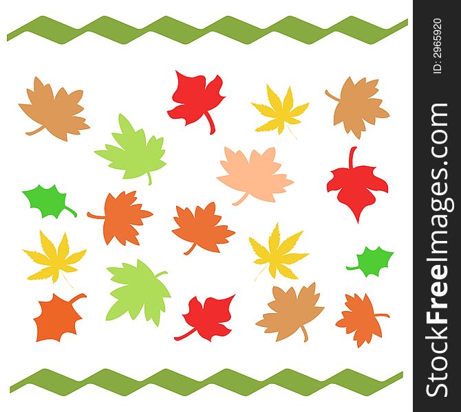 Colorful autumn leaves scattered  on  white background. Colorful autumn leaves scattered  on  white background