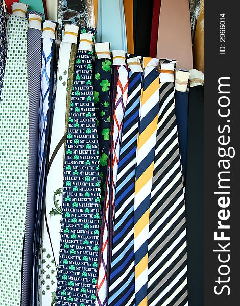 Hanging colorful Mens Neck Ties at the flea market