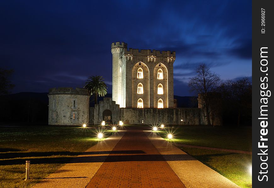 Arteaga ancient castle tower at dusk