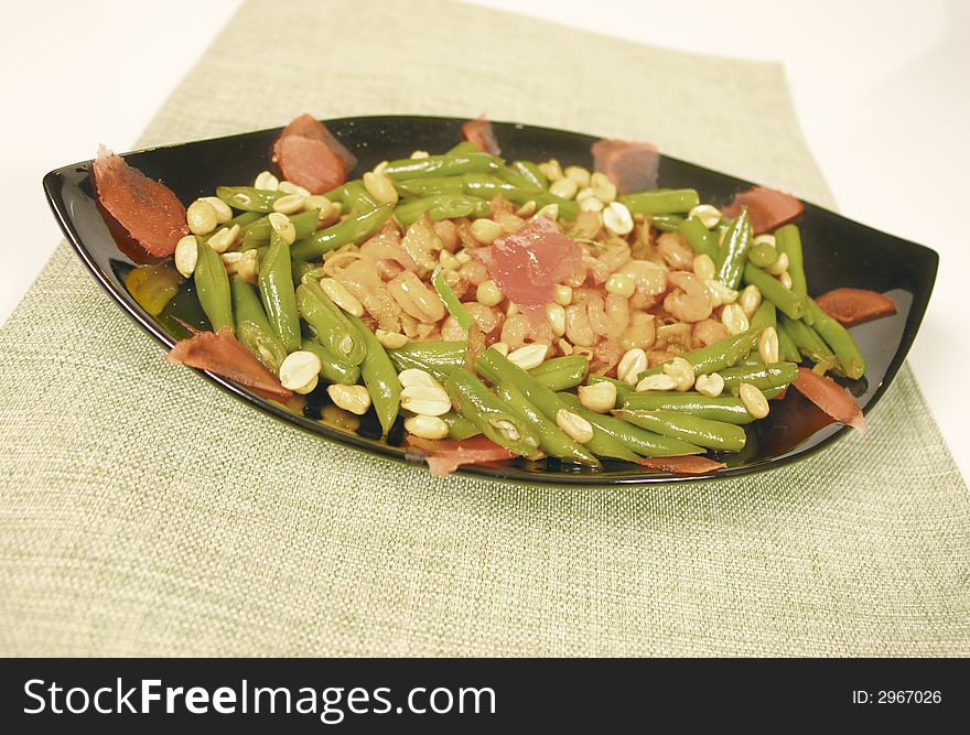 Vegetarian salad with green and white beans. Vegetarian salad with green and white beans