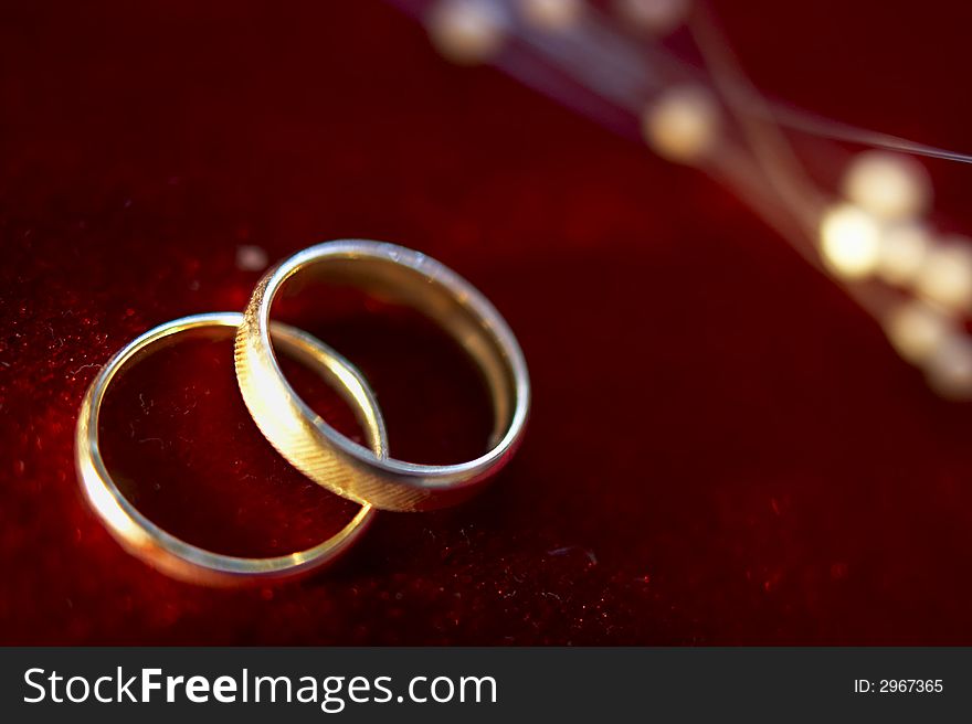 Wedding rings on a red velvet. Wedding rings on a red velvet