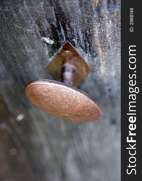 Old-fashioned doorknob in weatherworn wooden door. Old-fashioned doorknob in weatherworn wooden door