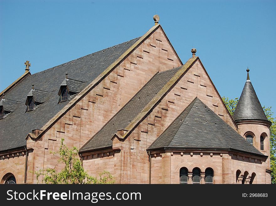 A close-up view of the protestant church in Weilerbach, Germany. A close-up view of the protestant church in Weilerbach, Germany