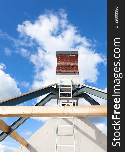 Detail of a roof construction with ladder. Detail of a roof construction with ladder