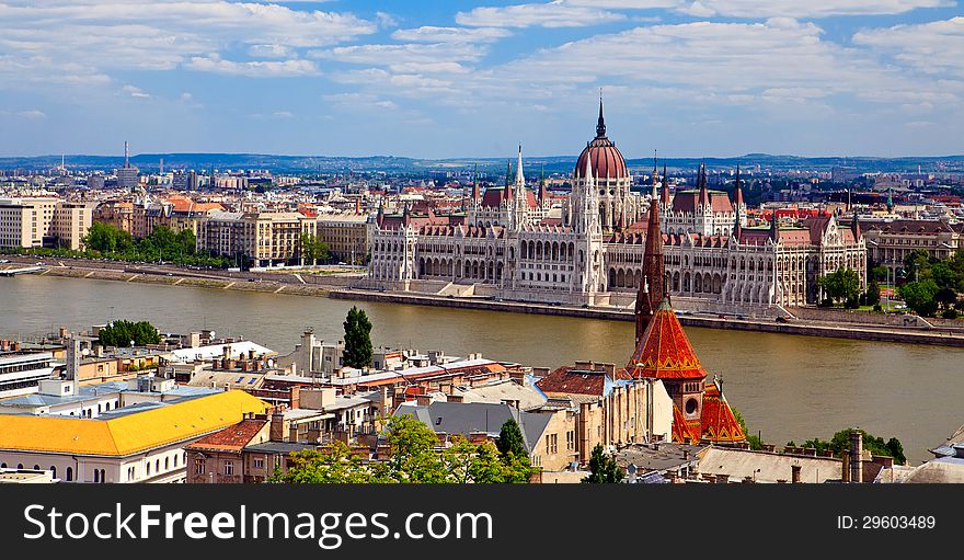 View of Budapest city in Hungary with the building of the Parliament. View of Budapest city in Hungary with the building of the Parliament