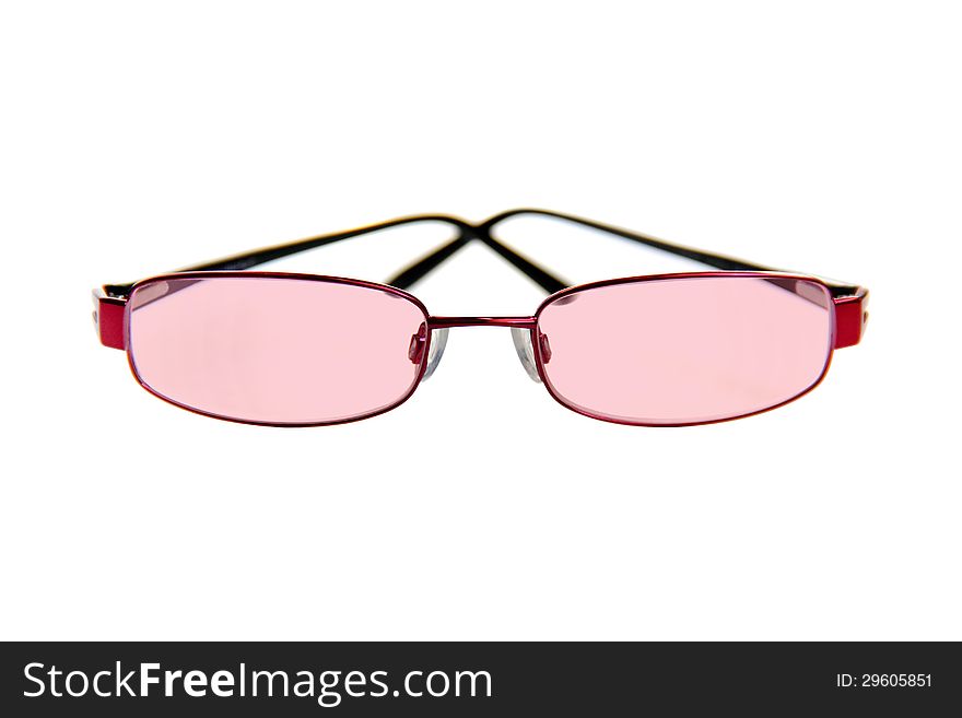 Pink tinted glasses isolated on white background