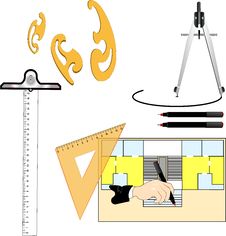 Geometrical Tools On A White Background Stock Images Geometrical Tools On A White Background Stock Images
