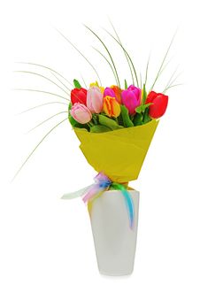 Flower Bouquet From Colorful Tulips In White Vase Royalty Free Stock Image Flower Bouquet From Colorful Tulips In White Vase Royalty Free Stock Image
