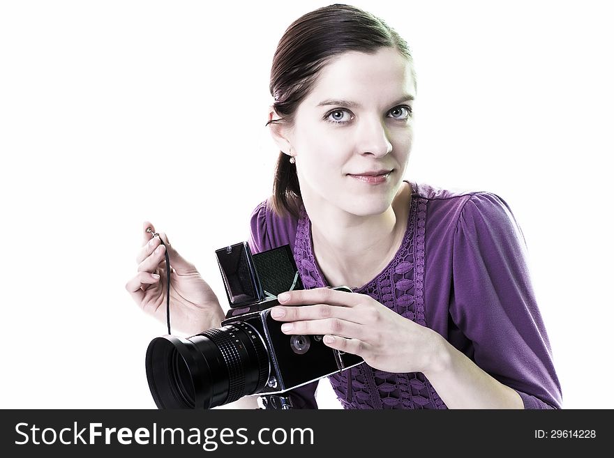 Women with old camera