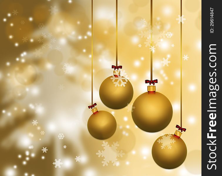 Christmas ball and ornaments in a gold Christmas background