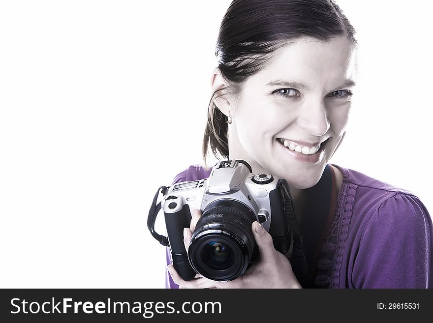 Portrait of beautiful young woman with camera. Portrait of beautiful young woman with camera